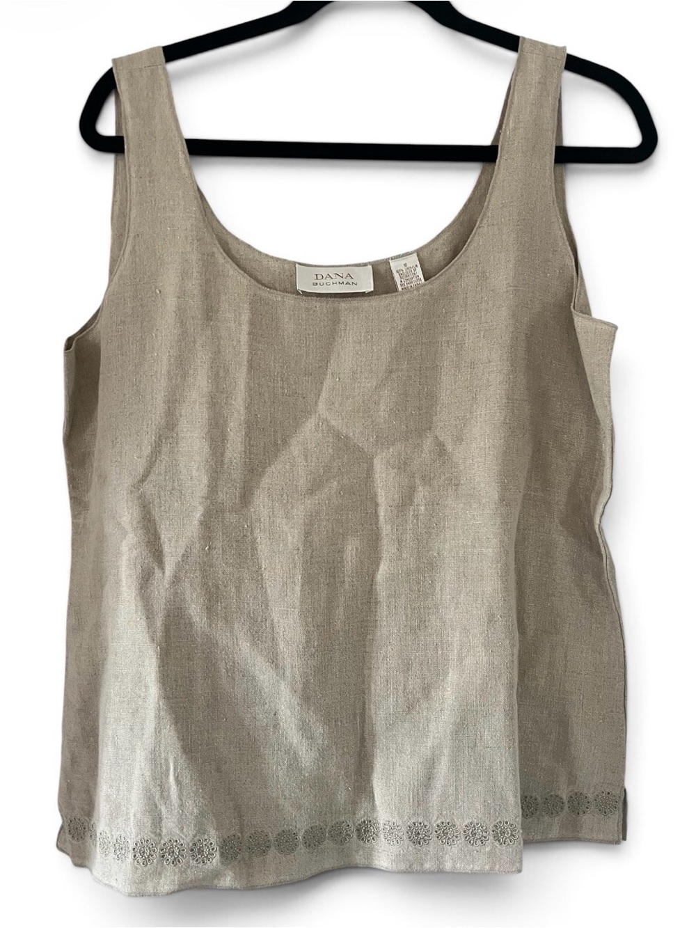 Dana Buchman Taupe Linen-Blend Scoop Neck Tank